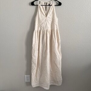 Beige Eyelet Seashells Design Maxi Dress Pockets